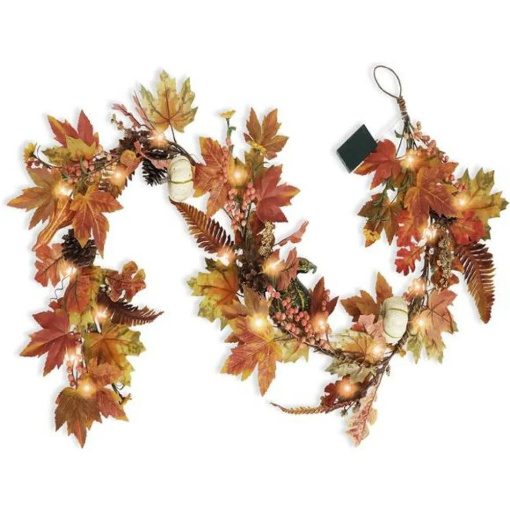 Fall Garland - 6 Ft Maple Leaf Pumpkin Berry Garland - Fall Decor